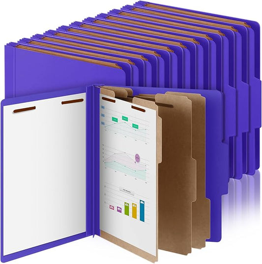 24 Pcs Classification Folders Letter Size, 3 Divider Pressboard File Folder with Fasteners, Expanding File Organizer Bulk for Teachers, Clergy, Office, Church, Christmas Donations (Purple)