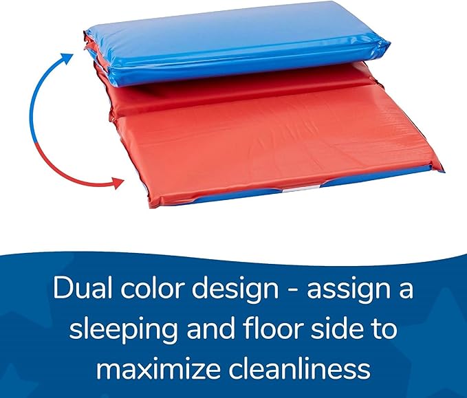 Children's Factory Angels 2" Thick Toddler Nap Mat, Red-Blue, 4 Section Waterproof Sleeping Mat for use in Preschools and Daycares