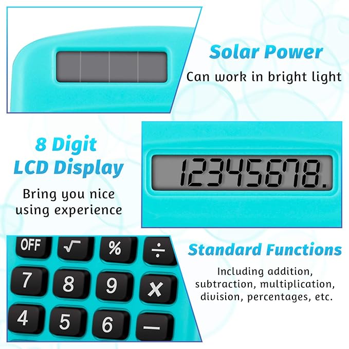 Weewooday 24 Pieces Pocket Size Calculator 8 Digit Basic Solar Battery Dual Power Mini Calculator for Desktop Home Office School Students Kids, 6 Colors