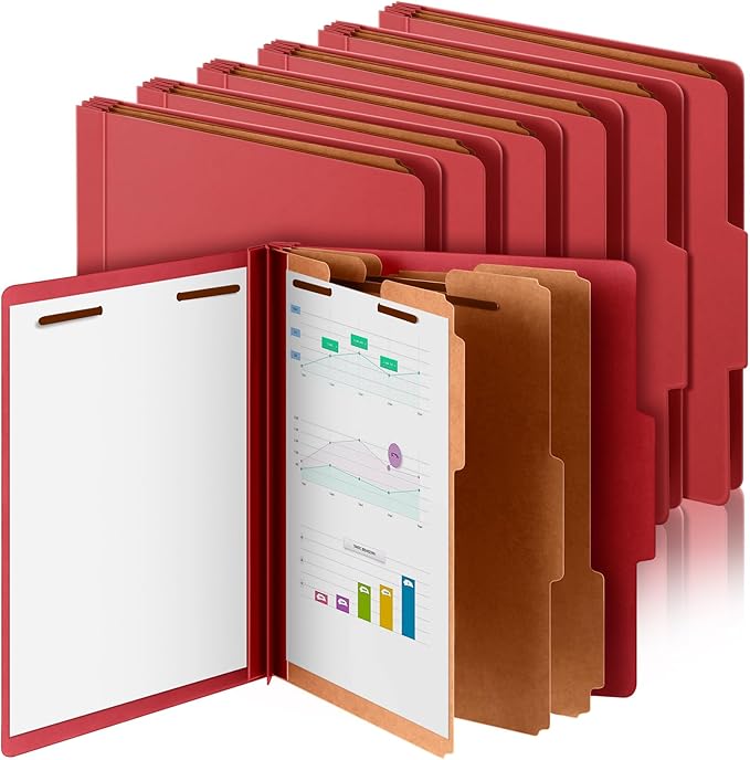 12 Pcs Classification Folders Letter Size, 3 Divider Pressboard File Folder with Fasteners, Expanding File Organizer Bulk for Teachers, Clergy, Office, Church, Christmas Donations (Red)