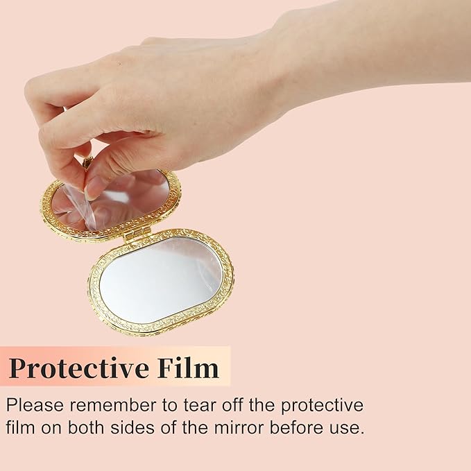 VOCOSTE Compact Pink Flower Pocket Mirror - Oval Mini Folding Mirror for Purse, Travel or Home