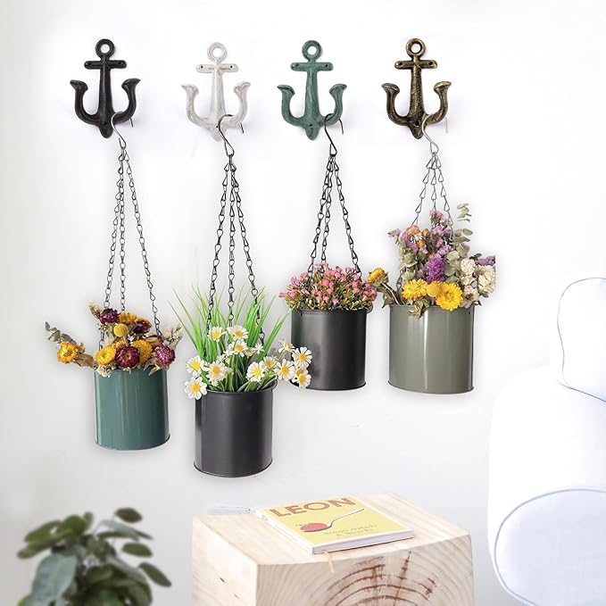 Notakia Decorative Wall Mounted Antique Shabby Chic Metal Home Bathroom Towel Coat Hooks Hanger, Vintage Rustic Cast Iron Wall Hooks (Large Nautical Towel Hooks 4Pcs)