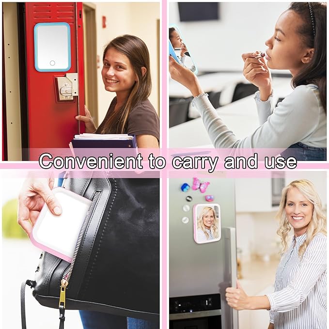 Sintuff 2 Pcs Light Up Locker Mirror Accessories Rectangular Magnetic Mirror for Locker, Bathroom, Household Refrigerator, Workshop Toolbox or Cabinet(Pink, Blue)