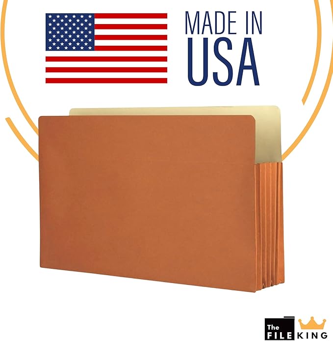 The File King Expanding Accordion File Folder - Legal Size | Box of 50 Redropes | 5.25” Expansion | Store and Organize Papers | Keep Records in One Place | Save Time Searching