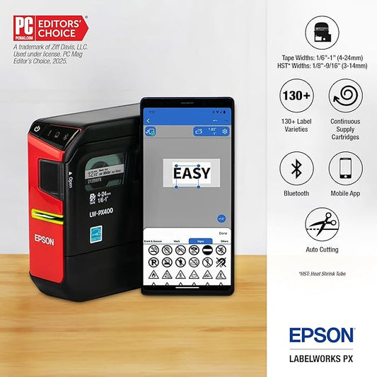 LABELWORKS Epson LW-PX400 Industrial Label Maker Kit - Complete Kit with Accessories, Shrink Tube and Self-Laminating Wrap Compatible, Portable Wireless Label Printer