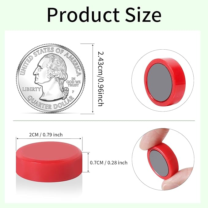 Fridge Magnets - 40Pcs Cute Mini Refrigerator Magnets for Classroom Organization, Kitchen Memo & Office Decor, Round Small Strong Heavy Duty Magnets for Whiteboards Fridge Adults Locker (Red)