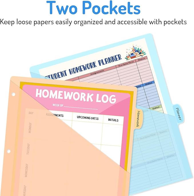 Forvencer 16 Count Dividers with Two Pockets, 8 tabs Binder Dividers for 3 Ring Binder Organizer, Multicolor, 2 Sets