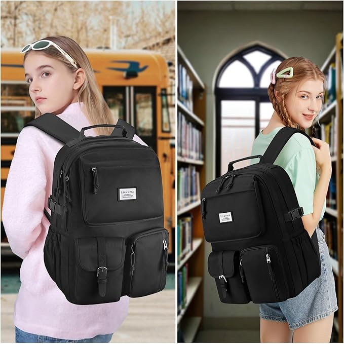 School Laptop Backpack for Girls Bookbag: Large Capacity Elementary Middle High School Book Bag 17.3 Inch Casual College Backpacks Waterproof Travel Back Pack Student Bookbags for Teen Kids Boys Women
