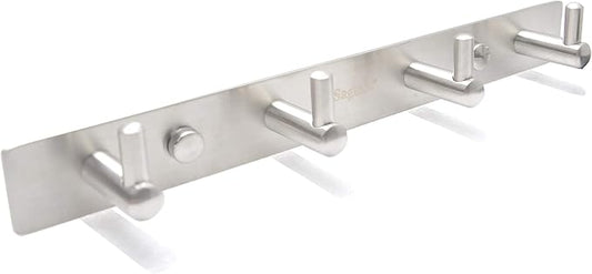 Key Holder Wall Mounted Coat Hook Rack Brushed Nickel 10.6-Inch with 4 Key Hooks for Entryway,Door, Bathroom, Kitchen Foyer, Hallway(304 Stainless Steel,Silver)