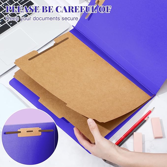 48 Pcs Classification Folders Letter Size, 2 Divider Pressboard File Folders with 3. 5 Inch Expansion, 2 Prongs Fastener, Heavy Duty Office File Organizers for Teachers, Medical (Purple)