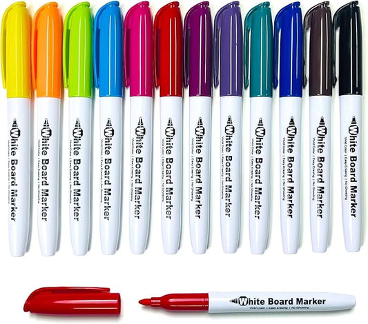 SFAIH Dry Erase Markers Fine Tip - 12 Colors Whiteboard Markers Dry Erase For Kids Adult Low Odor, Black Dry Erase Markers Fine Point For Home Classroom