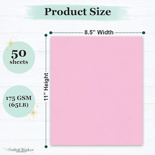 Cardstock Warehouse Pop-Tone Cotton Candy Pink Cardstock Paper – 50 Sheets, 8.5 x 11" - 65 lb / 175 GSM Premium Pink Card Stock for Die-cutting, Crafts, Printing, Card Making and DIY Projects