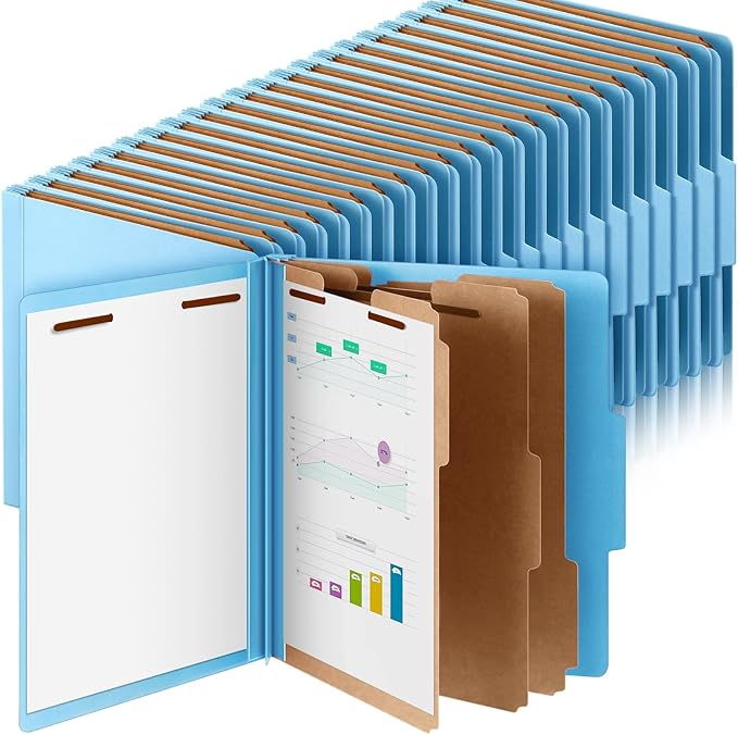 48 Pcs Classification Folders Letter Size, 3 Divider Pressboard File Folder with Fasteners, Expanding File Organizer Bulk for Teachers, Clergy, Office, Church, Christmas Donations (Blue)