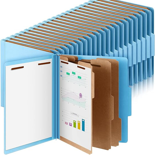 48 Pcs Classification Folders Letter Size, 3 Divider Pressboard File Folder with Fasteners, Expanding File Organizer Bulk for Teachers, Clergy, Office, Church, Christmas Donations (Blue)