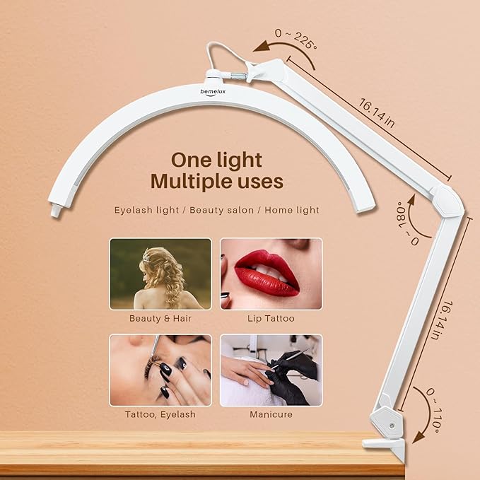 LED Half Moon Light with Desk Clamp, 30W Bright 288PCS LEDs, Metal Swing Arm for Beauty, Nail Art, Makeup, Facial Care, Tattoos, Sewing and Hand Craft DIY(White)