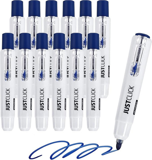 carrotez Retractable Dry Erase Markers, Click Dry Erase Whiteboard Markers, Bullet Tip, Thick Barrel, 12 Count, Blue