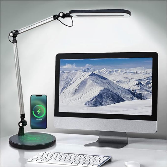 OTUS Desk Lamps for Home Office with Wireless Charger | 3 Color & 12 Brightness Levels | Tall Architect LED Desk Lamp Adjustable Swing Arm | Eye Care Light for Reading, Study, Drafting, Video Calls
