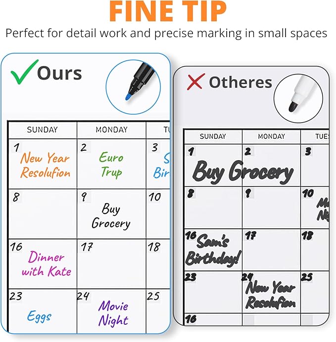 Magnetic Dry Erase Whiteboard Markers, 8 Count Colorful Fine Tip Thin Dry Erase Markers with Eraser for Home Office School Supplies-Brilliant