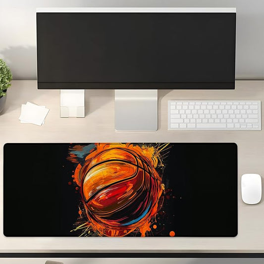 Basketball Gaming Mouse Pad Gifts 31.5" x 11.8", Non-Slip Rubber Base MousePads for Computers Laptop School Office Home Accessories Decor, Mouse Pad, Keyboard Desk Mat