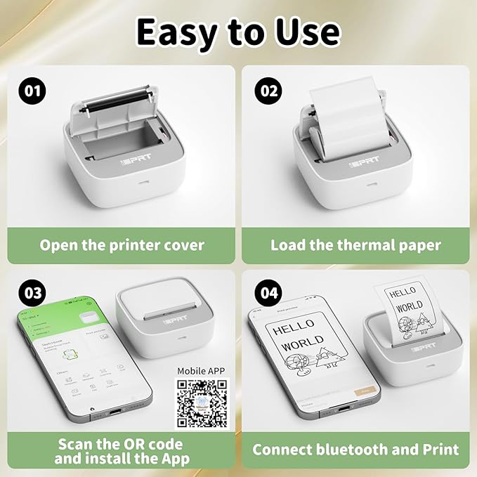 iDPRT Mini Sticker Maker Portable Printer with 1 Roll Sticker Paper - Bluetooth Inkless Printers for Study Notes, Pictures, DIY, Label, iOS & Android Free App with Multiple Templates, Grey