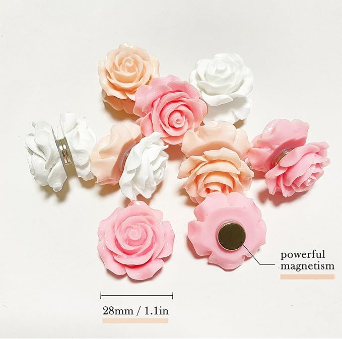 15 pcs - Cute Flower Magnets - Pink Rose Magnets for Office Whiteboard, Locker & Decoration(15 pcs - Rose - Pink)