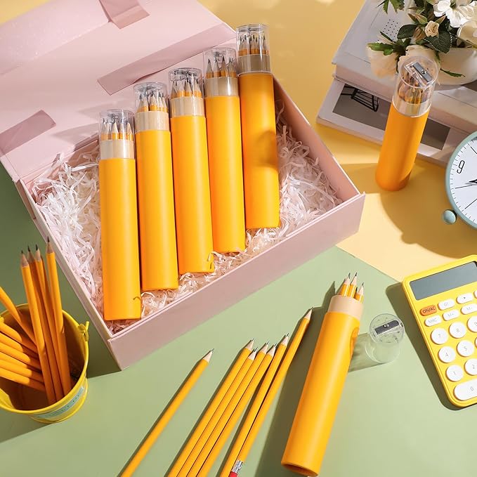 72pcs Back to School Supplies for Kids 12 Pack #2 Presharpened Pencils Bulk in Tube with Sharpener and Eraser HB Yellow Wood-cased Pencils Gifts for Student Classroom Prize Party Favor