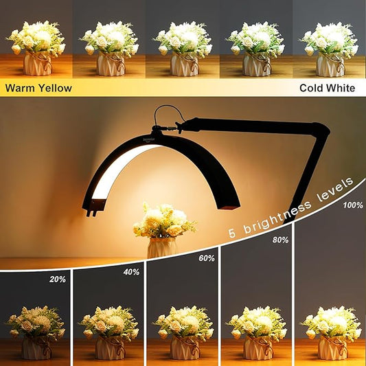 LED Half Moon Light with Desk Clamp, 30W Bright 288PCS LEDs, Metal Swing Arm for Beauty, Nail Art, Makeup, Facial Care, Tattoos, Sewing and Hand Craft DIY(Black)