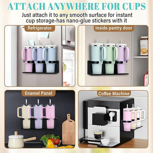 2Pcs Magnetic Water Bottle Organizer for Stanley 30 40 oz Tumbler and Lid Magnetic Cup Holder Heavy Duty Tumbler Storage Organizer Drink Accessories Kitchen Cup Storage Rack for Fridge Cabinets Gifts
