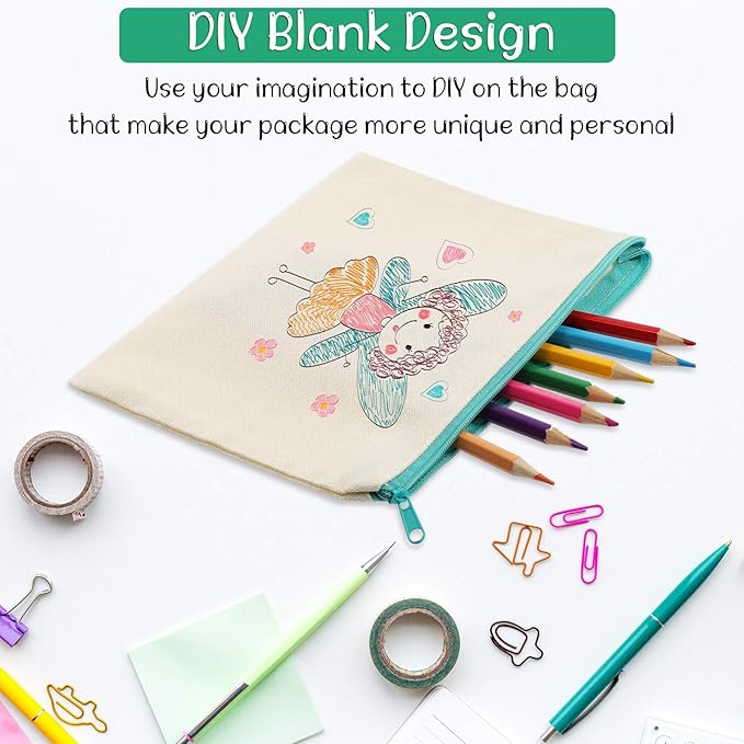 Shappy 40 Pcs Canvas Zipper Pouch Bags Pencil Pouch Canvas Makeup Bags Blank Pencil Case Cotton Cosmetic Case for Travel DIY Craft (7.87 x 5.70 Inches,M)