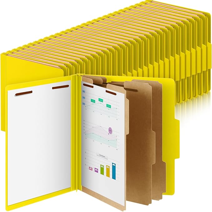 72 Pcs Classification Folders Letter Size, 3 Divider Pressboard File Folder with Fasteners, Expanding File Organizer Bulk for Teachers, Clergy, Office, Church, Christmas Donations (Yellow)