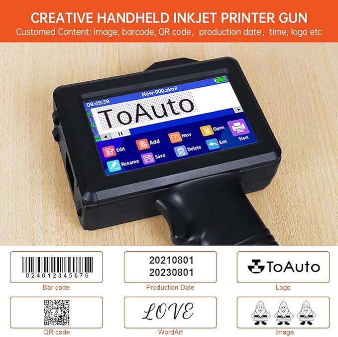 TOAUTO Portable Intelligent Upgraded Handheld Inkjet Printer Gun with 5.6 Inch LED Touch Screen Quick-Drying Inkjet Coding Machine for Code Date Label Industry Design House Usage