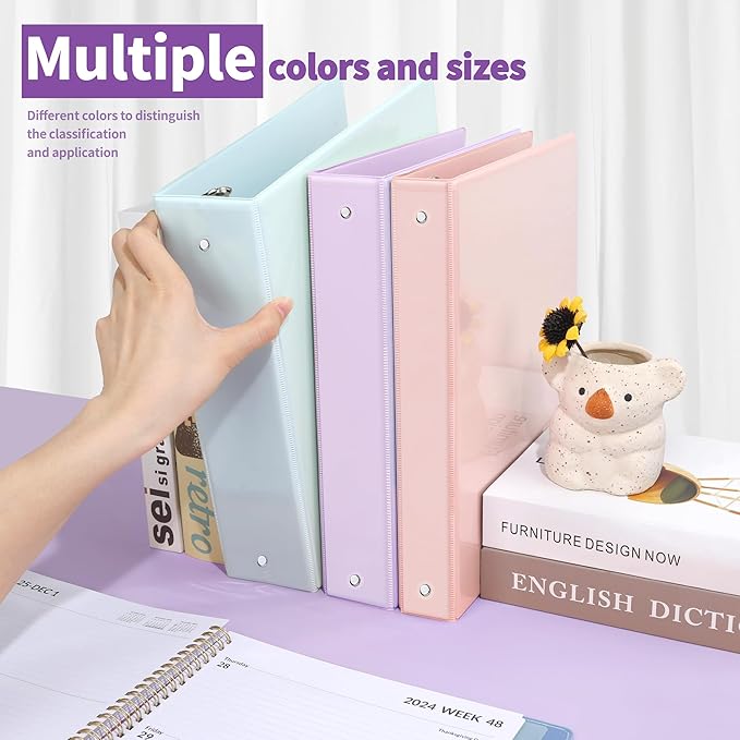 SUNEE 3 Ring Binder 1 Inch 2 Pack, Clear View Binder Three Ring PVC-Free (Fit 8.5x11 Inches) for School or Office Supplies, Purple