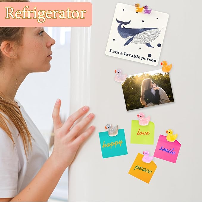 YOJO 16PCS Luminous Mini Resin Duck Fridge Magnets, Strong Colorful Refrigerator Magnets, Decorative Magnets for Fridge Locker Whiteboard Kitchen Office Classroom Decor