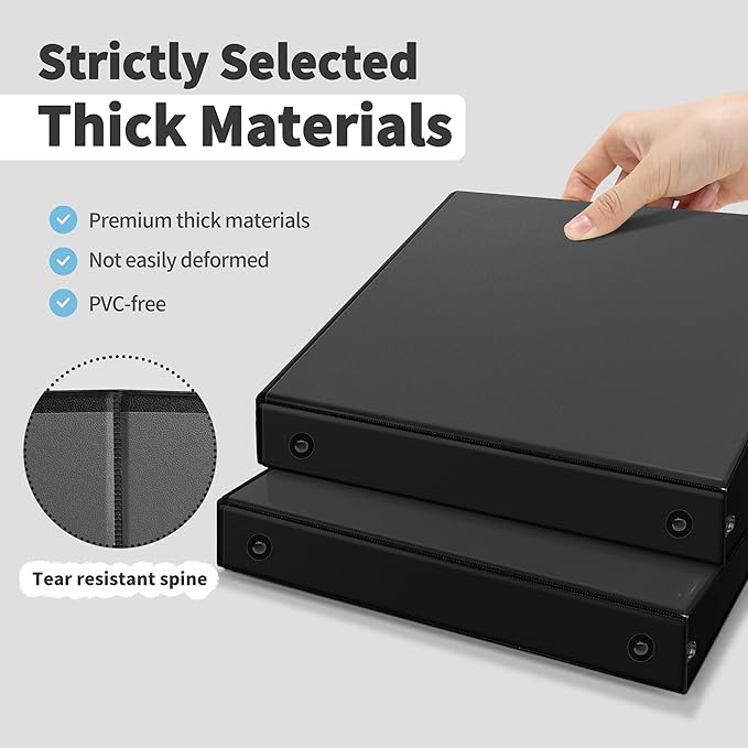 SUNEE 3 Ring Binder 1 Inch 12 Pack, Clear View Three Ring PVC-Free (Fit 8.5x11 Inches) for School or Office Supplies, Black