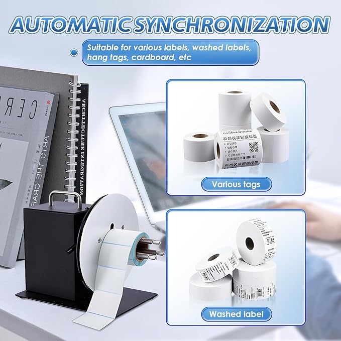 Automatic Label Rewinder Speed-Adjustable Label Rewinding Machine, Synchronized with Printer, Adjustable Core Holder 1"- 3", Label Width 120mm/4.72 inch,Roll Diameter 185mm/7.28"