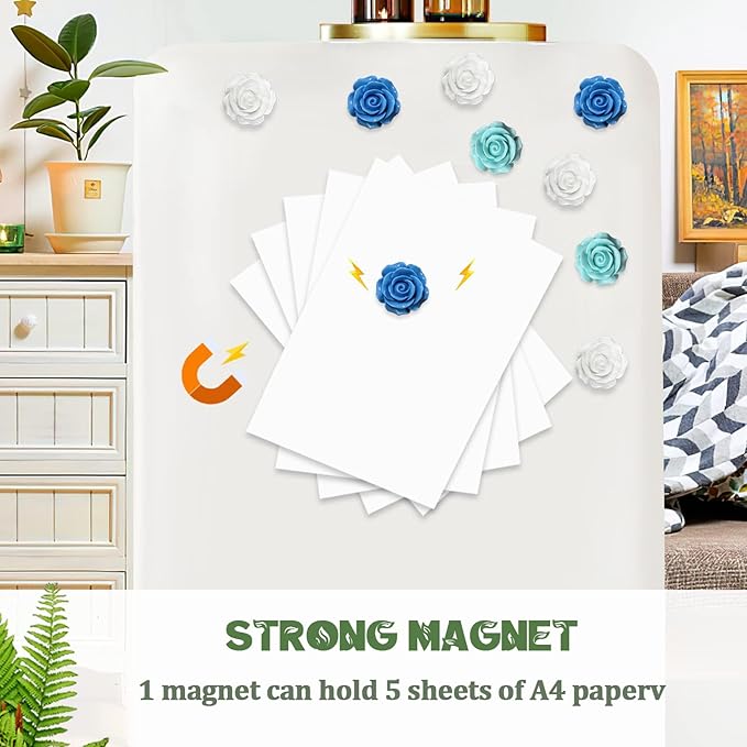 15 pcs - Cute Flower Magnet, Blue Rose Magnet for Fridge and Locker, Whiteboard, and Decoration(15 pcs - Rose - Blue)