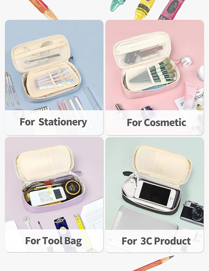SUNEE Large Pencil Case, Cute Pen Pouch, Aesthetic Zipper Stationery Bag Large Capacity Kawaii Pen Organizer, Black, Bag Organiser