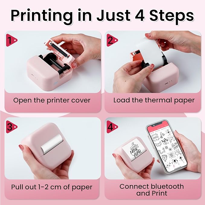 Inkless Sticker Printer, Print Pods Mini Printer Compatible with Phone & Tablet, Mini Sticker Printer with Stickers, M02L Portable Thermal Printer for Study Notes, Print Pictures & Photos, Journals