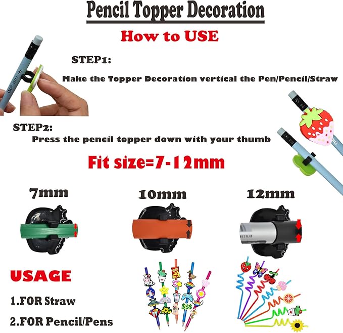 Papacharms Lot Random Different Decorative Pencil Toppers 40Pack Cute Cool Pencil Charms Clips Bulk PVC Pen Topper for School Prize Classroom Reward Student Gifts