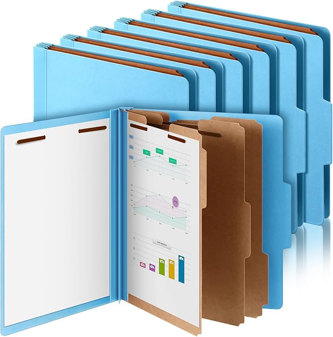 12 Pcs Classification Folders Letter Size, 3 Divider Pressboard File Folder with Fasteners, Expanding File Organizer Bulk for Teachers, Clergy, Office, Church, Christmas Donations (Blue)