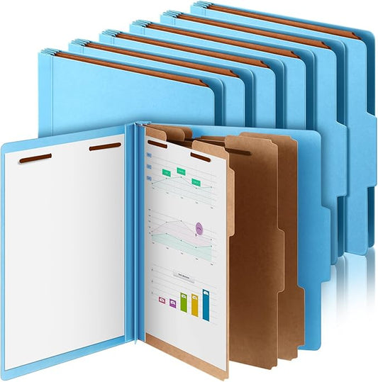 12 Pcs Classification Folders Letter Size, 3 Divider Pressboard File Folder with Fasteners, Expanding File Organizer Bulk for Teachers, Clergy, Office, Church, Christmas Donations (Blue)