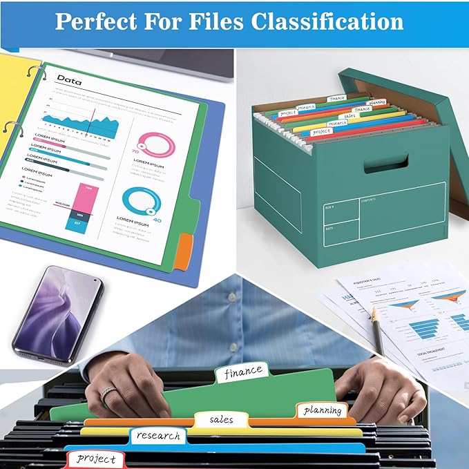 Jyusmile 12 Set Binder Dividers with 5 Tabs, Index Dividers for 3 Ring Binder, Multicolor Plastic Dividers with 3 Punch Holes, 60 Pcs Dividers for School & Office Supplies