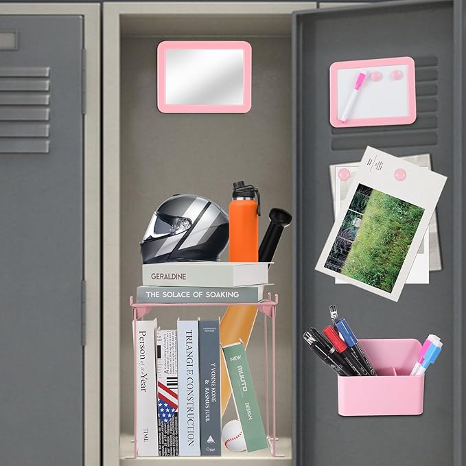 abcGoodefg Pink Locker Accessories, Cute Locker Organizer Shelf Locker Decorations for Girls for School Locker with Magnetic Locker Mirror and Whiteboard, Magnetic Pen Holder