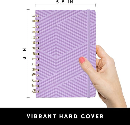 PAPERAGE Lined Spiral Journal Notebook, (Geometric Lavender), 160 Pages, Hardcover Journal for Women & Men, Medium 5.5 in x 8 in - 100 GSM, Thick Paper, Spiral Notebook for Work, School & Journaling
