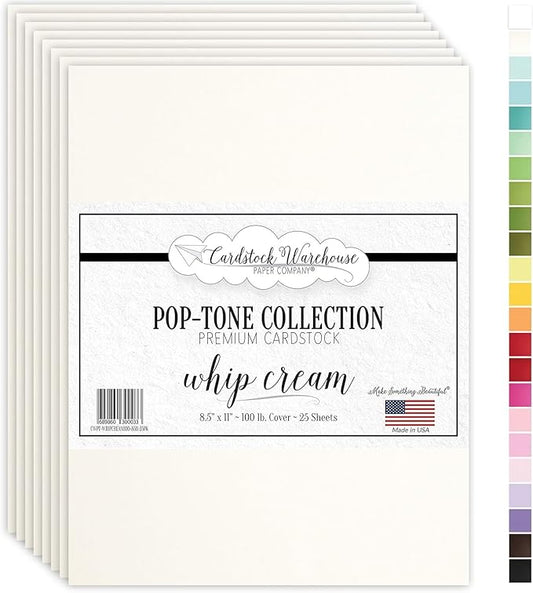 Cardstock Warehouse Pop-Tone Whip Cream Card Stock Paper - 25 Sheets, 8.5 x 11" - 100 lb / 270 GSM Premium Cream Card Stock for Die-cutting, Crafts, Printing, Card Making and DIY Projects