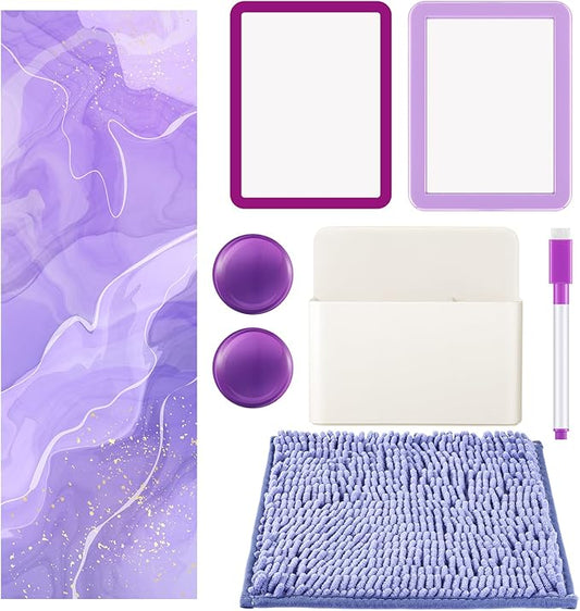 Timgle 8 Pcs Magnetic Locker Set Including Magnetic Wallpaper Mirror Locker Organizer Carpet Whiteboard Dry Erase Marker Accessories for Office School Supplies(Purple,Marble Pattern)
