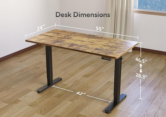 YDN Standing Desk, Electric Adjustable Height Stand up Desk, 55x24 Inches Sit Stand Home Office Desk with Splice Board, Rustic Brown Top