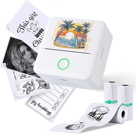 Print Pods Mini Printer, Thermal Inkless Sticker Maker with 3 Rolls Paper, Pocket Printpod for Phone, Impresora Portátil for Notes, Flashcards, Journal, DIY (Calif Beach)
