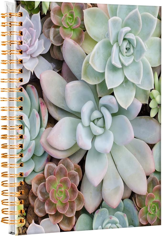 iampanda Spiral Journal Notebook,Strong Twin-Wire Binding with Premium Paper for Girl Women,Natural Plants 60 Sheets A5 College Ruled Notebook/Journal,Perfect for School Office Home Gifts,Cute