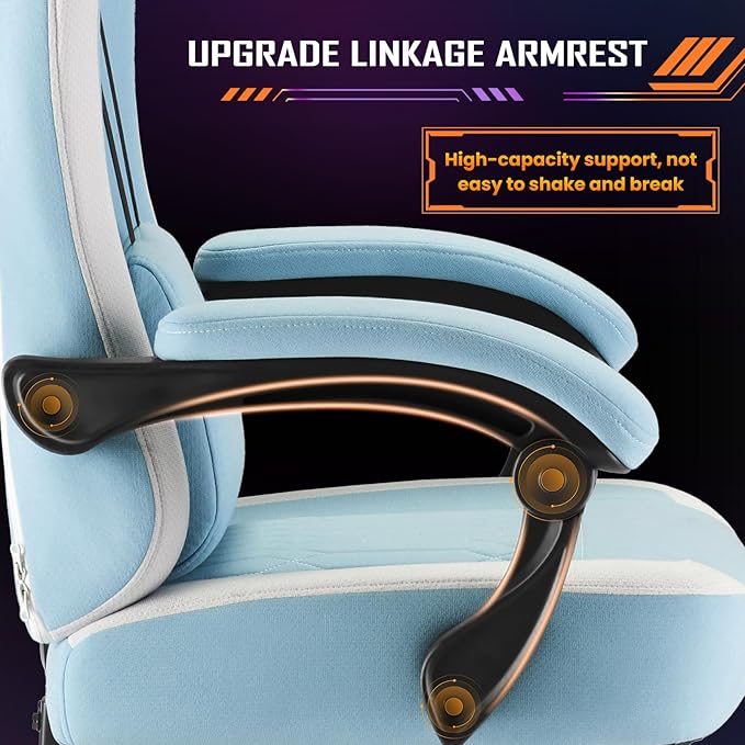 Sweetcrispy Computer Gaming Chair - High Back Ergonomic Desk Chair with Footrest and Lumbar Support, Height Adjustable Task Chair with Linkage Armrests and Headrest, 360° Swivel Wheels, Blue